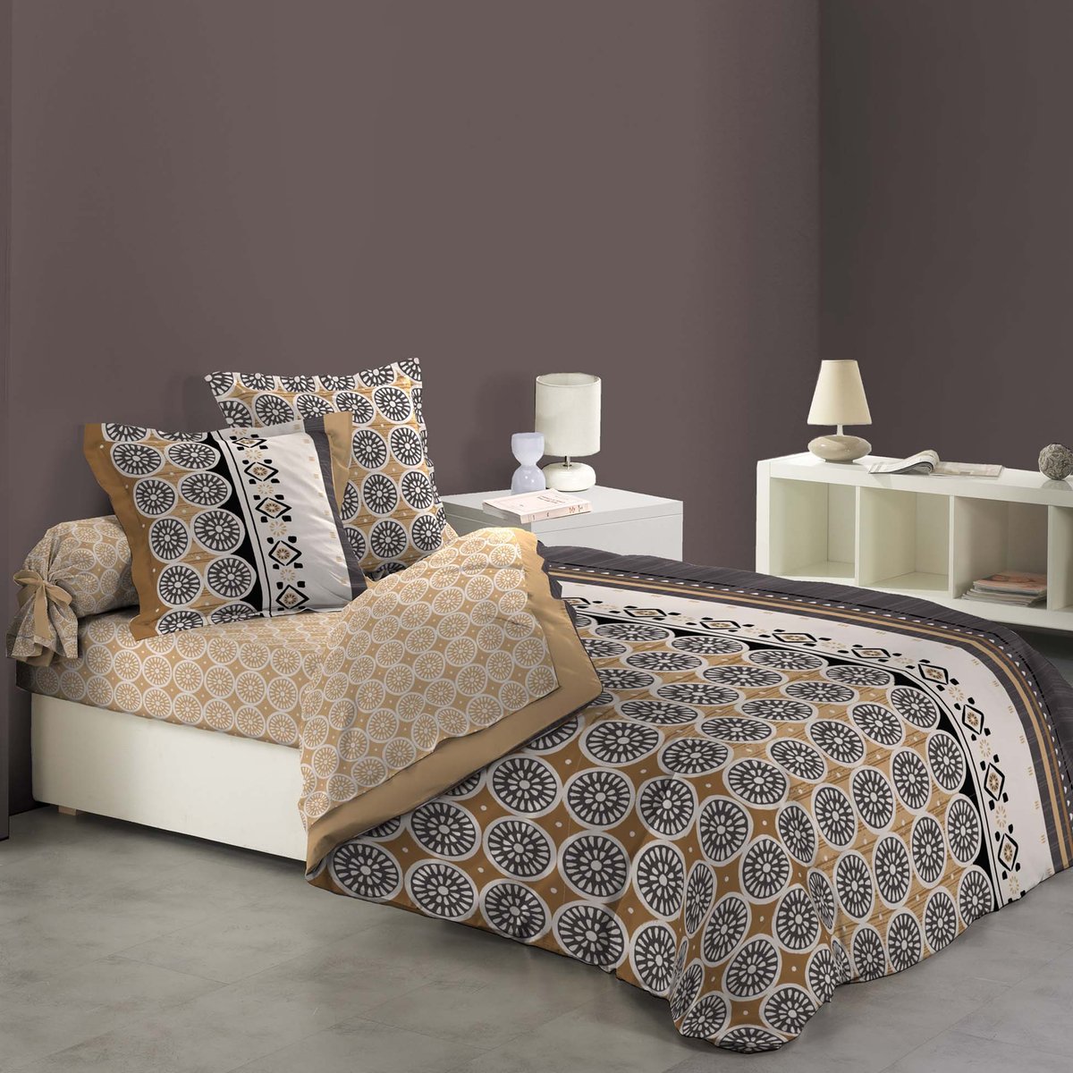 Housse de couette coton 6 pieces Geo-Janima marron, EDEN