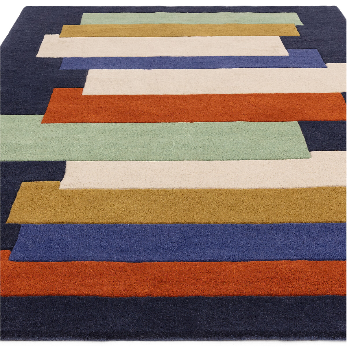 Overlapping Blocks Pattern Rug in 100% Wool blue, ÉDITÉ