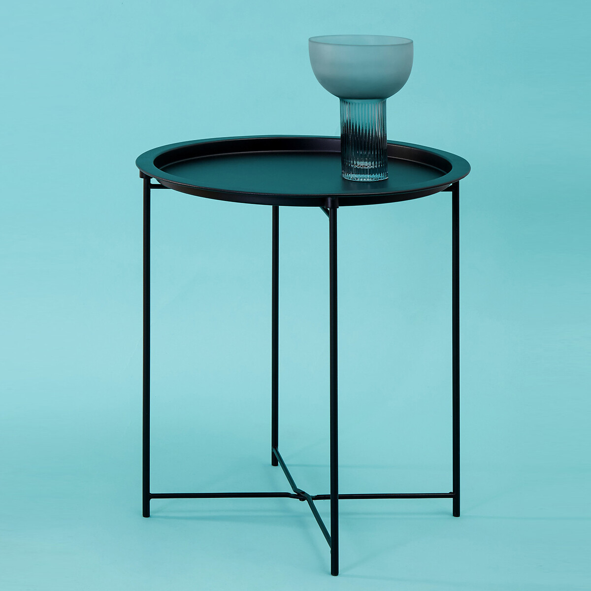 Jett Industrial Metal Round Tray Side Table black, SO'HOME