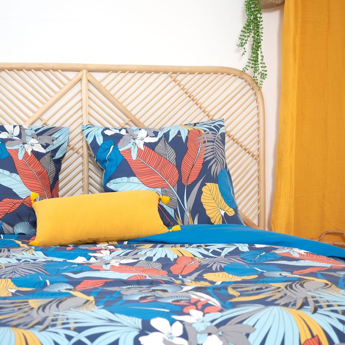 Parure housse de couette en satin de coton imprimée, Parade bleu, C DESIGN HOME TEXTILE