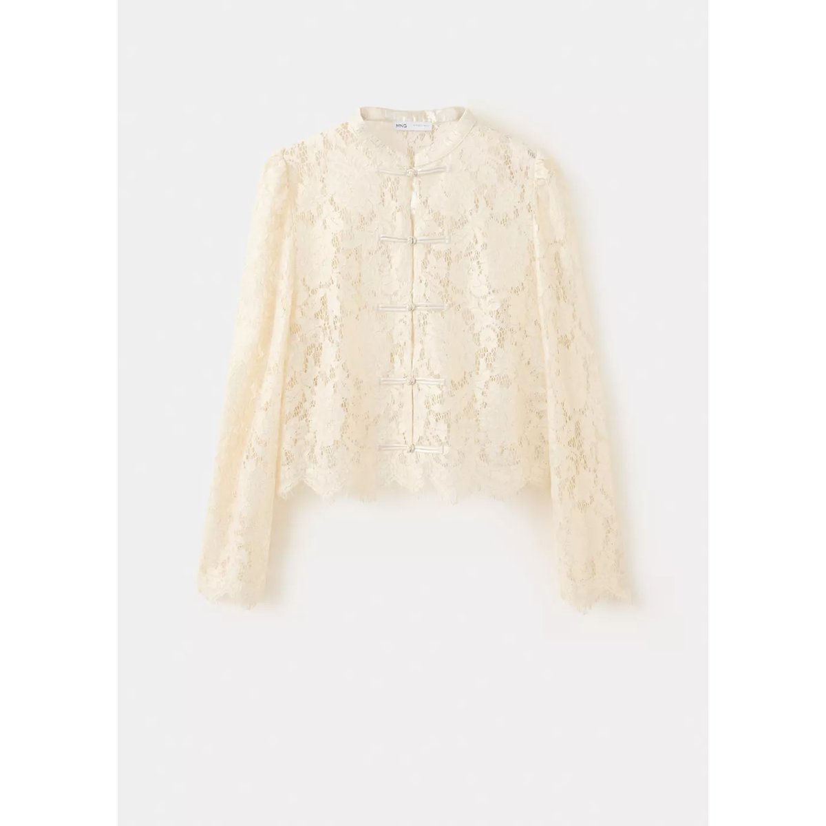 Blouse dentelle fleurie écru, MANGO
