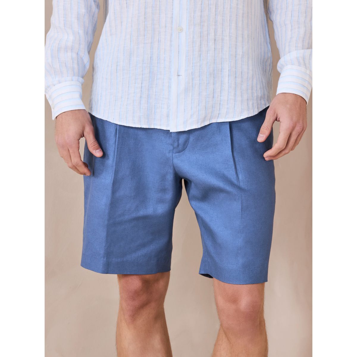 Short habillé décontracté en lin mélangé bleu, NEXT