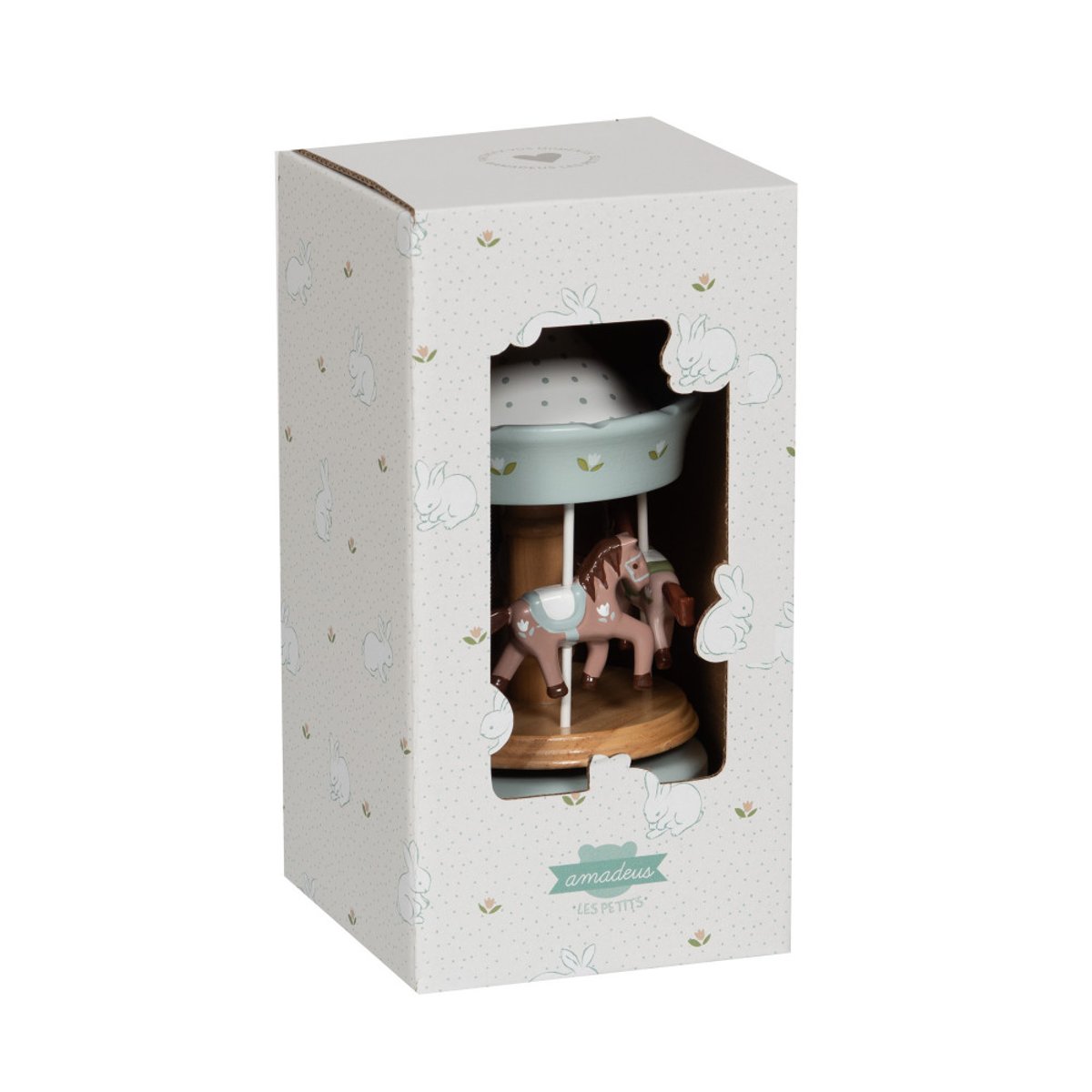 Carrousel musical Petits lapins en bois bleu, AMADEUS LES PETITS