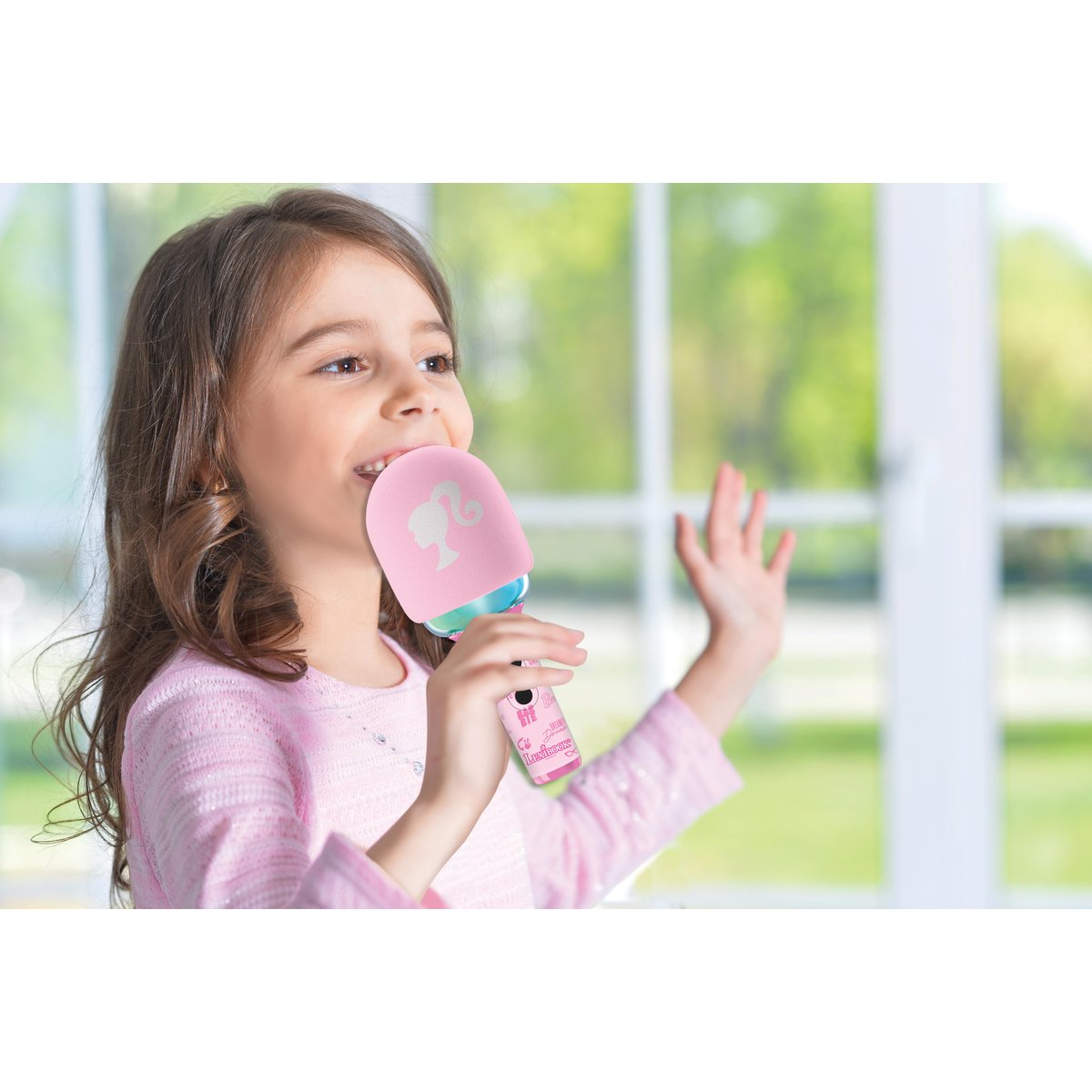 Karaoke Microphone Bluetooth/Sans fil Barbie avec effets sonores et lumineux rose, LEXIBOOK