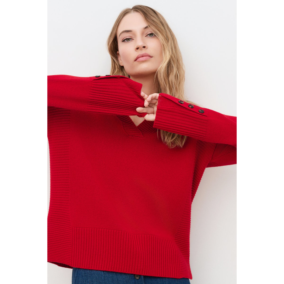 Pull large col tunisien cachemire MLANCELOT rouge, CAROLL