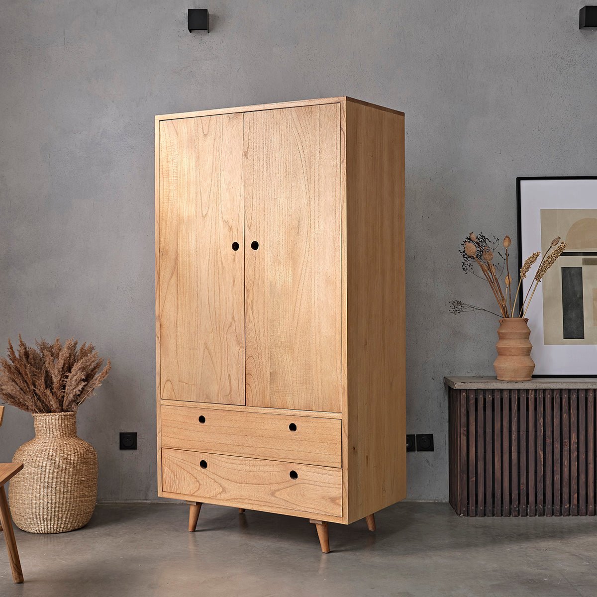 Armoire 2 portes et 2 tiroirs en bois massif ESMEE naturel, BERAH GETAH