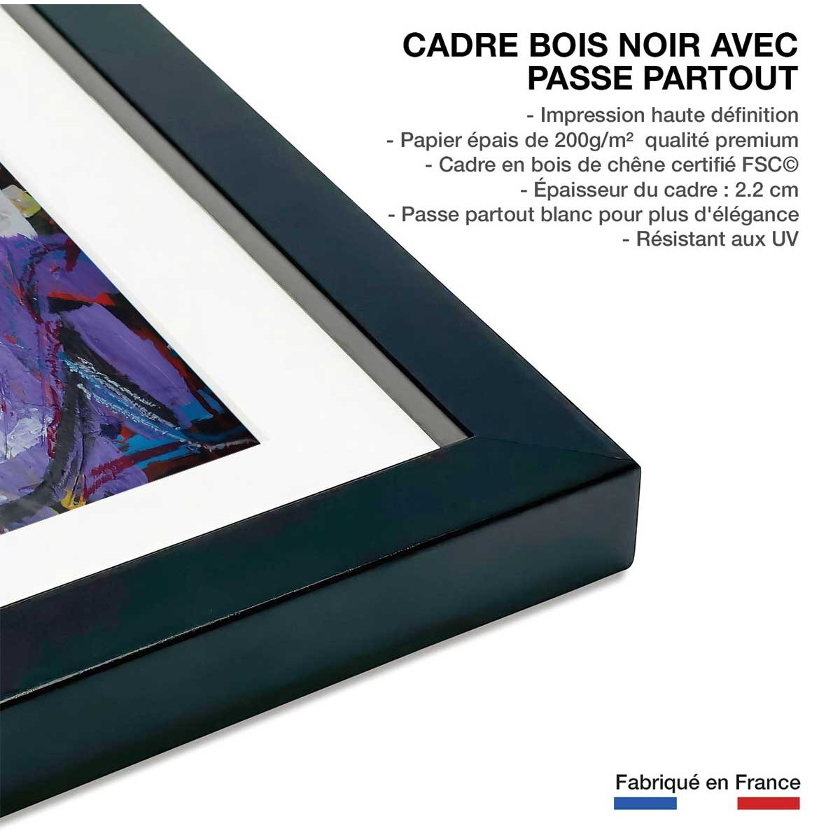 Affiche abstraite odalisque affiche + cadre en bois - noir, HEXOA
