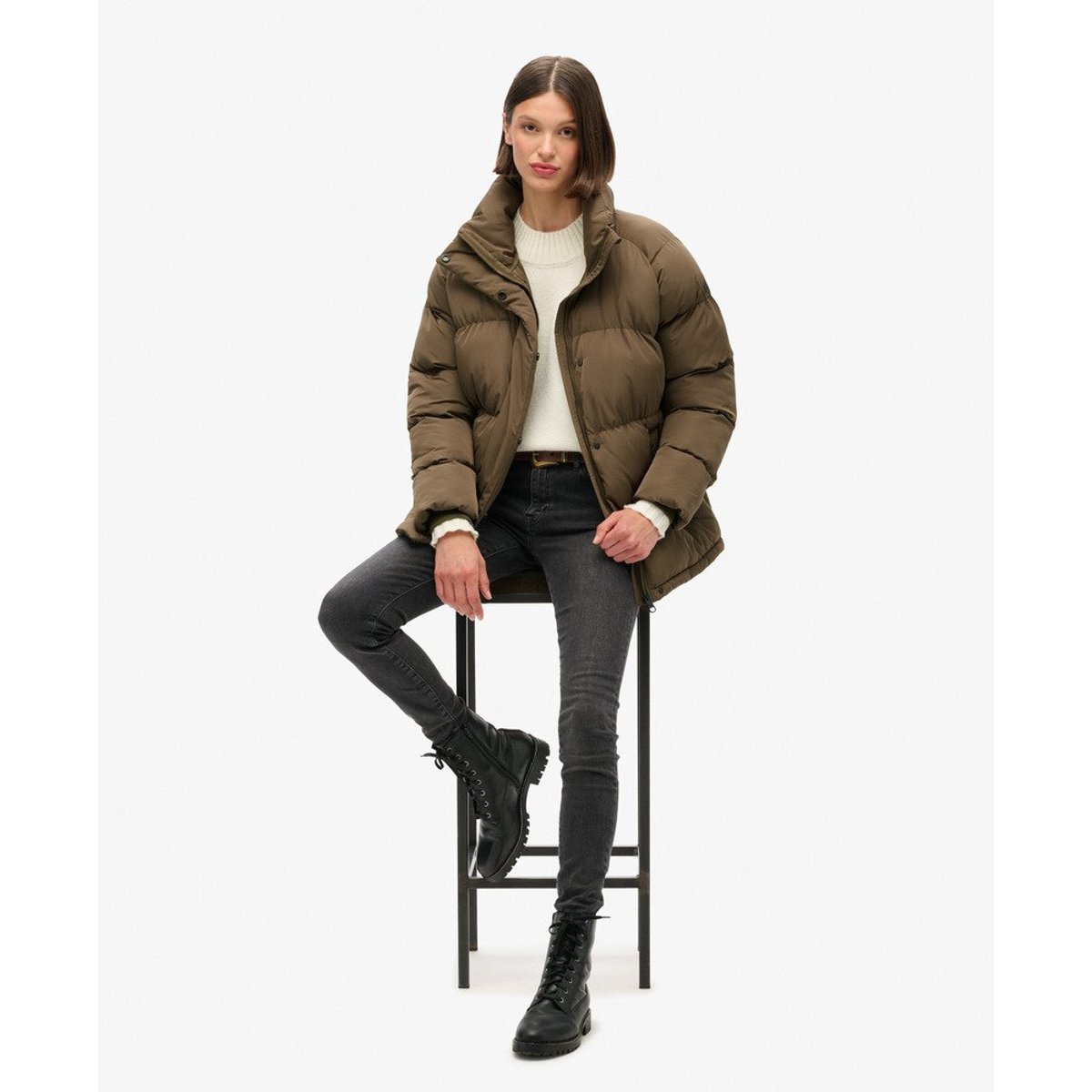Doudoune mi-longue marron chaud, SUPERDRY