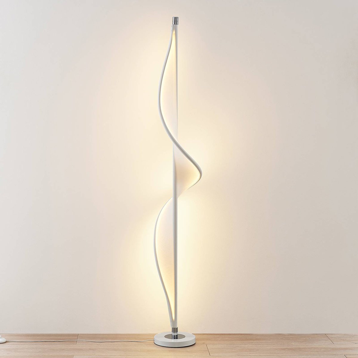 Lampadaire en textile moderneLED, Edano blanc, chrome, LUCANDE