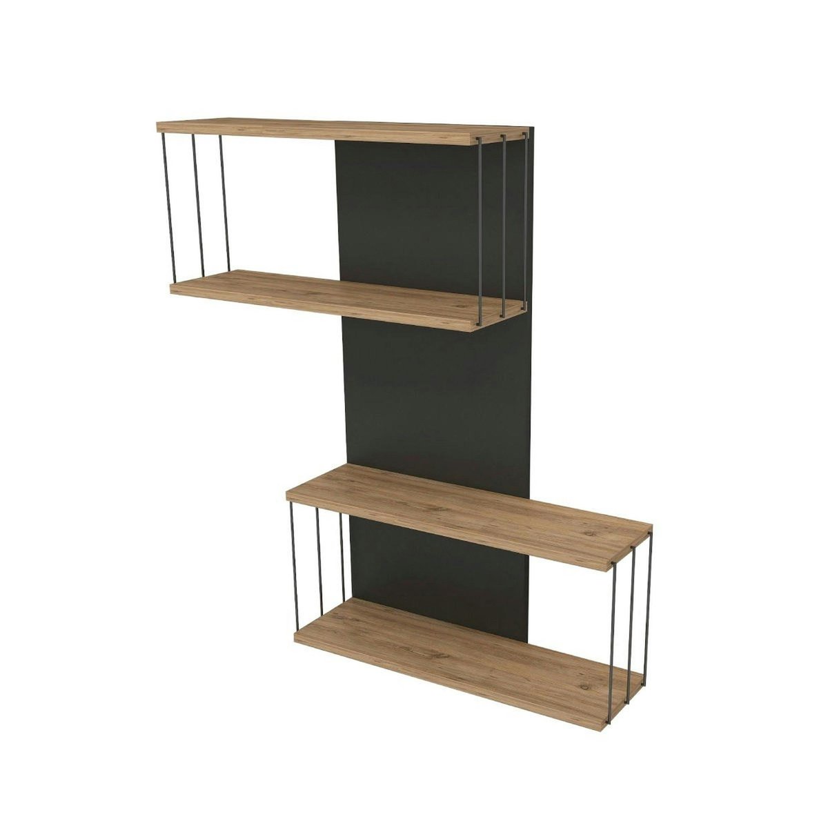 Etagère murale moderne effet bois & gris - 2 niches JENA bois naturel, PIER IMPORT