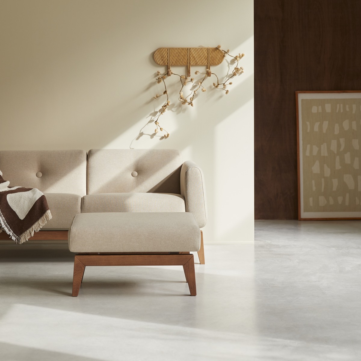 Repose-pied en Tissu, BJORN beige, TIKAMOON