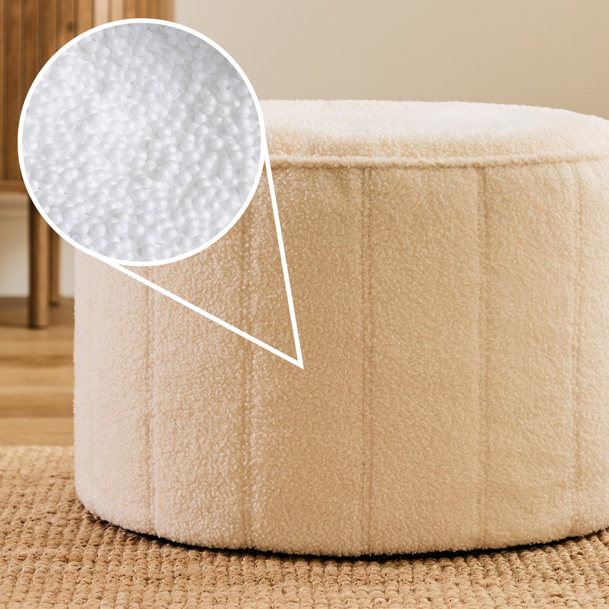 Pouf repose-pieds rond en bouclette Oeko-Tex® - MILANO ivoire, ICON