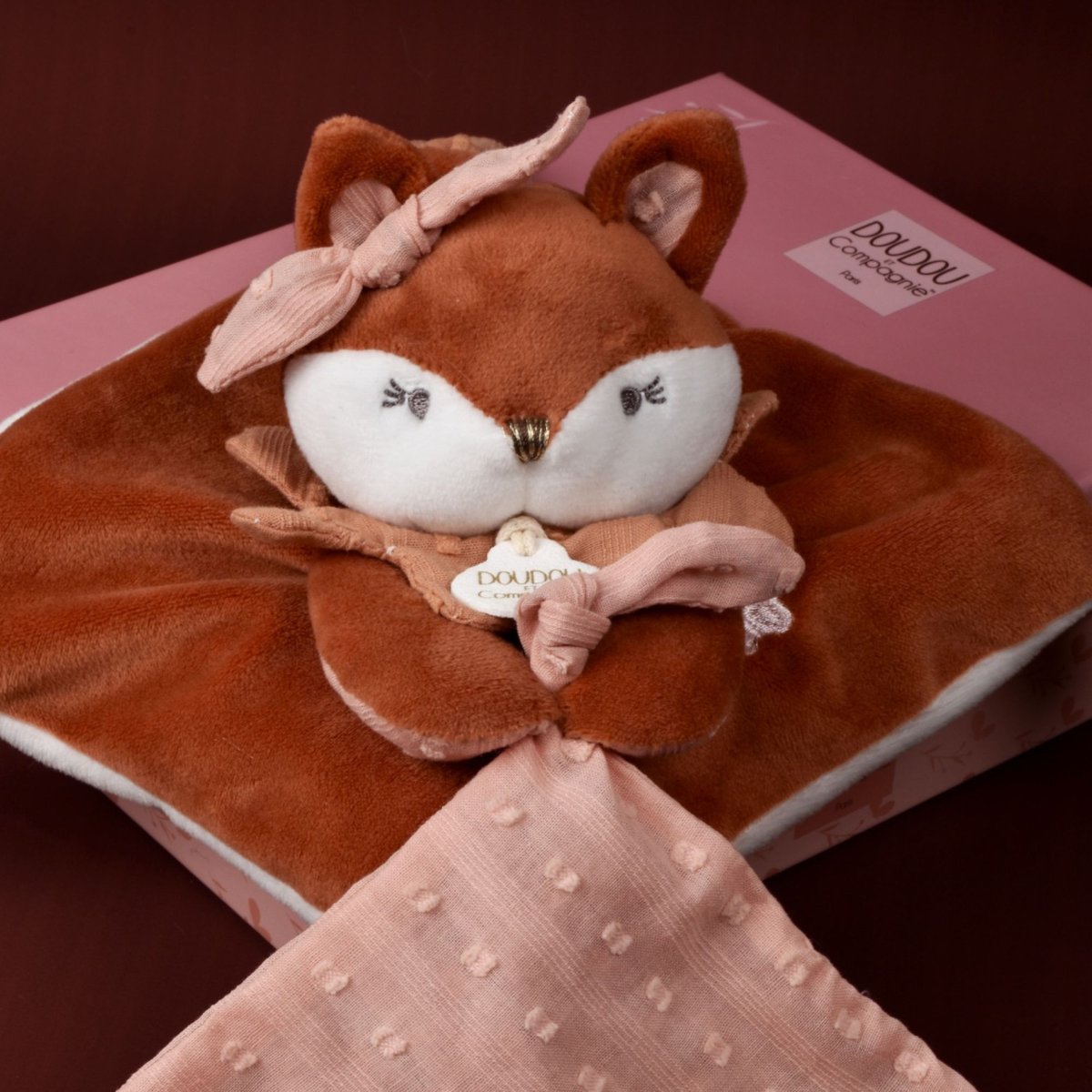 Doudou attache sucette Renard 20 cm rose, DOUDOU ET COMPAGNIE