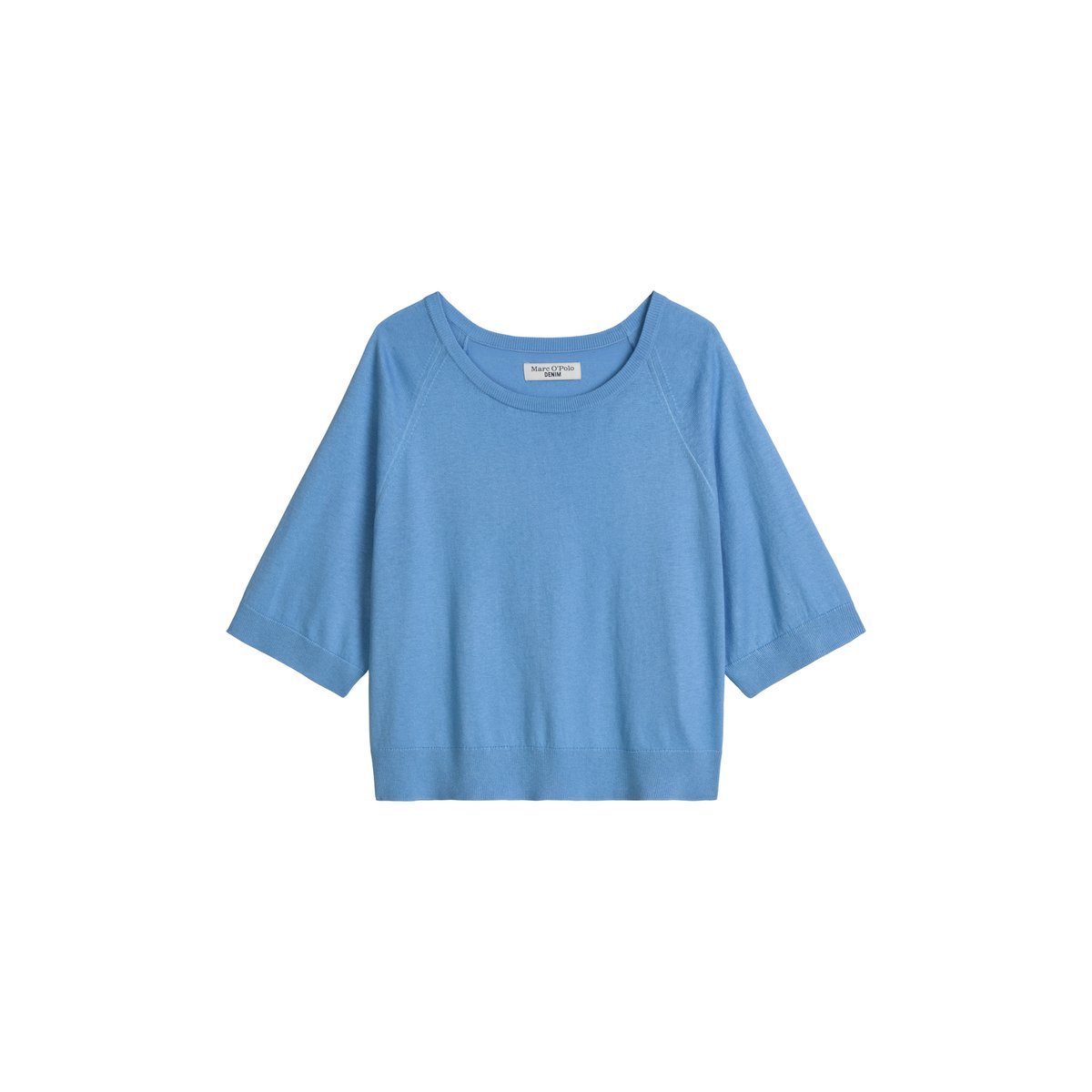 Pull à manches courtes relaxed en doux mélange de coton organique et de modal bleu moyen, MARC O’POLO DENIM