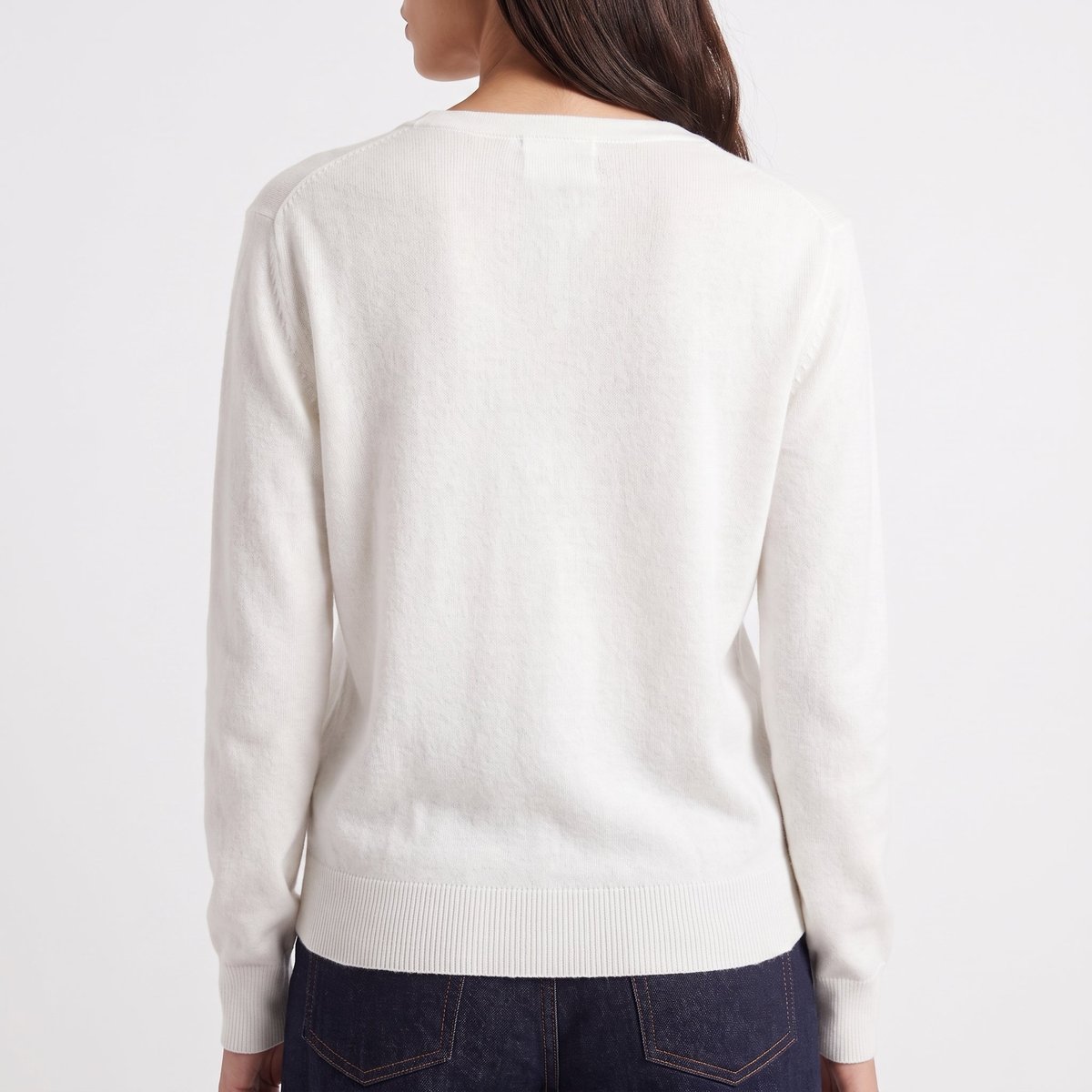 Pull coupe ajustée col en V manches longues EDEN cream, ARTLOVE