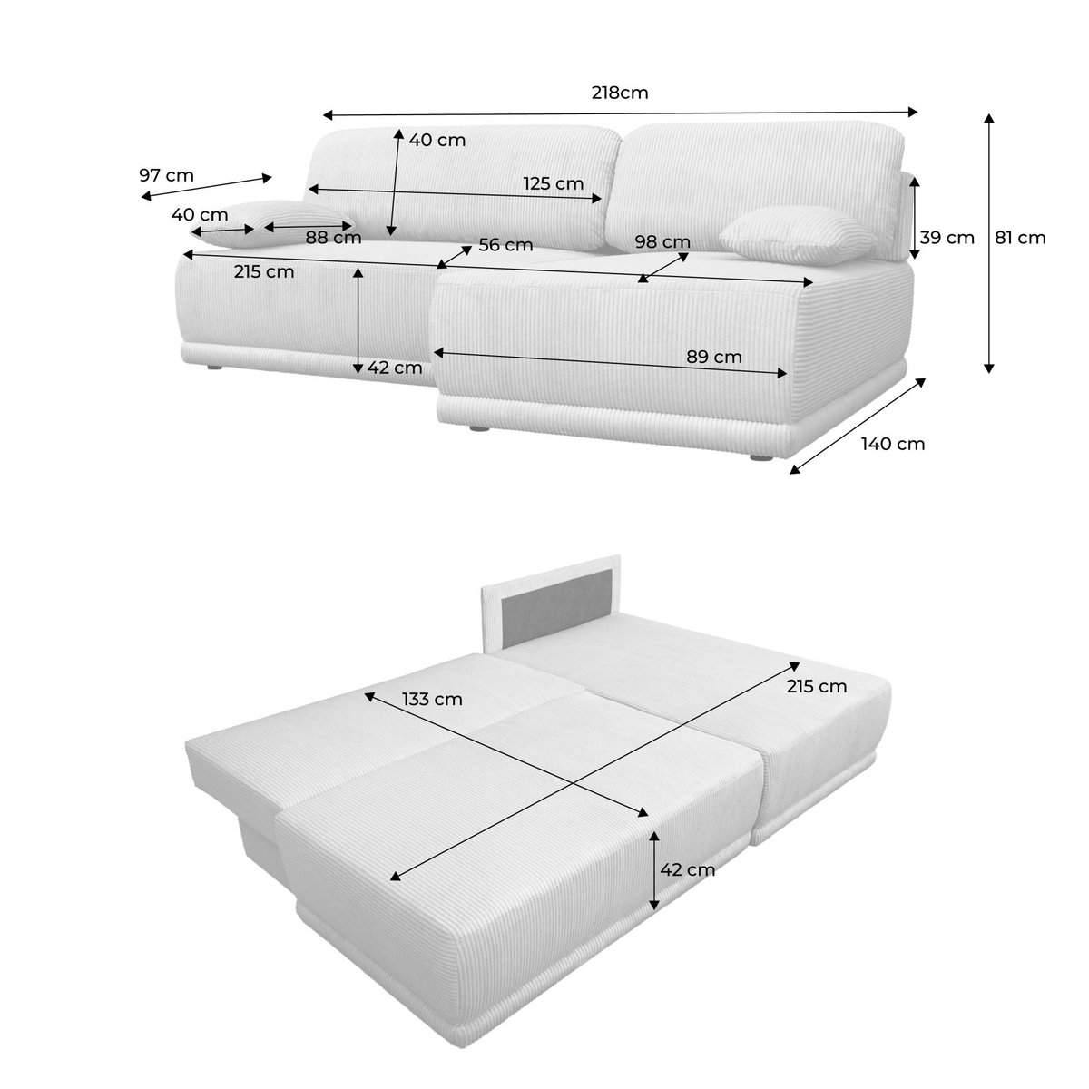 Banquette canapé d'angle droit convertible 3 places velours côtelé avec coffre NELSON taupe, SWEEEK