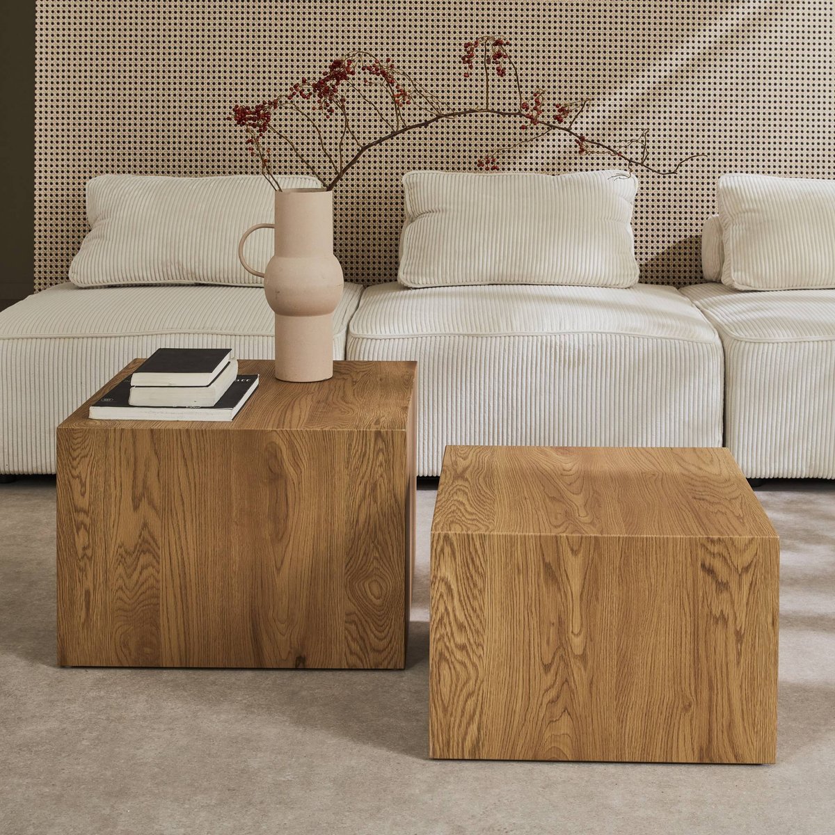 Set de 2 tables basses carrées gigognes décor bois SYLVA naturel, SWEEEK
