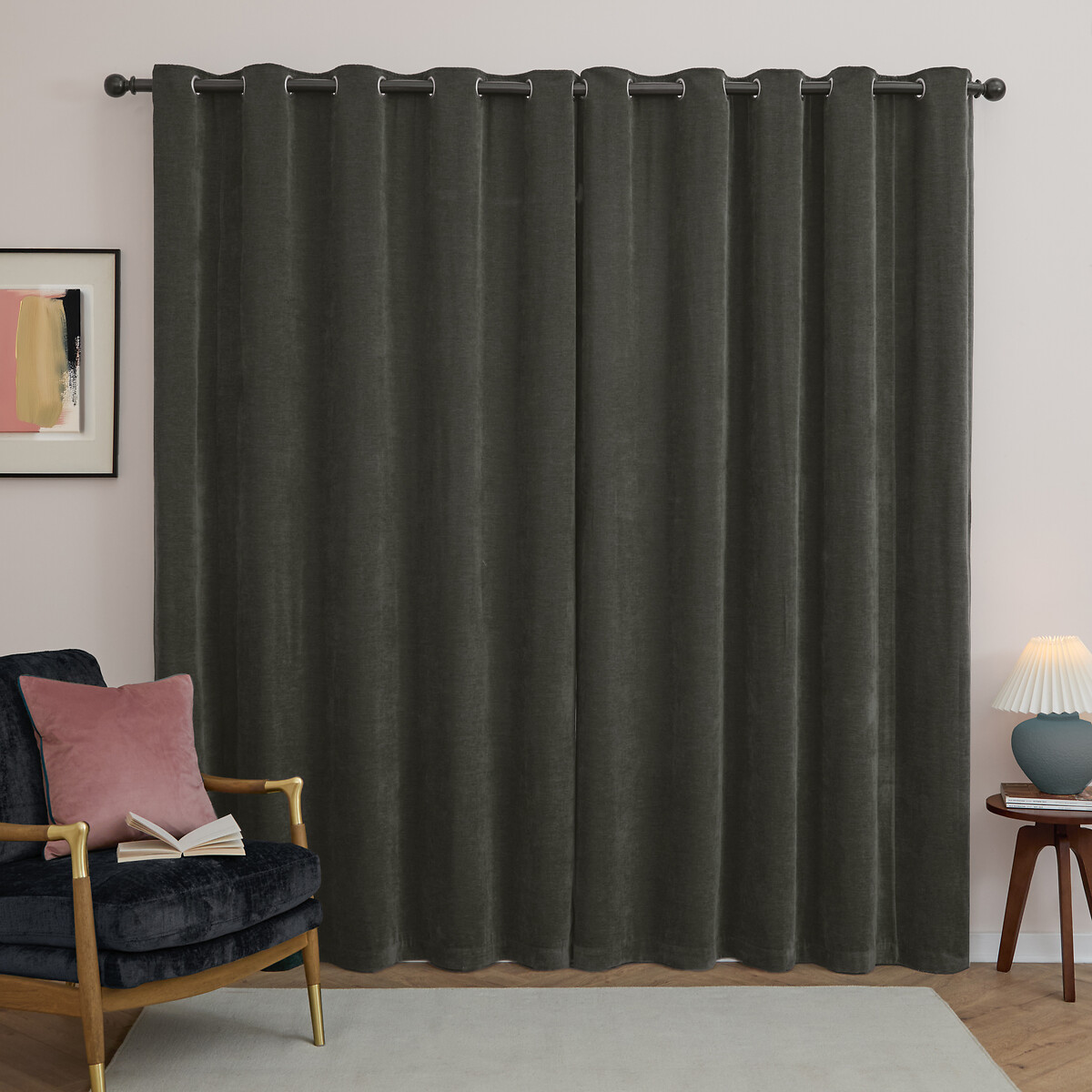 Soft Chenille Blackout Eyelet Curtains charcoal, FURN.