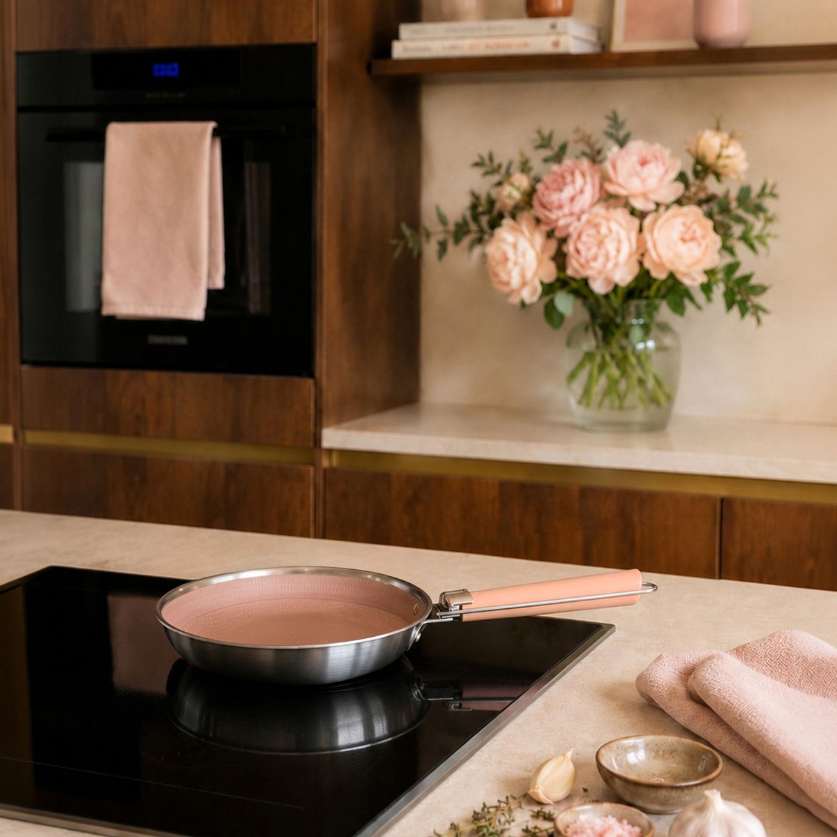 Poêle 20cm en acier inoxydable, AGLAE inox-rose, MENASTYL