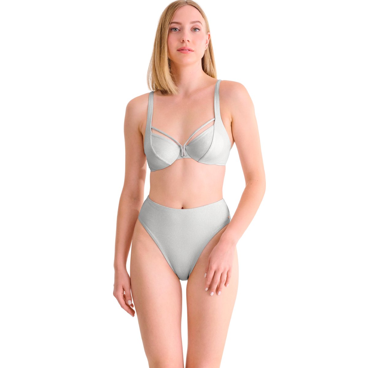 Bas maillot slip de bain échancré taille haute BLUE LAGOON argent, LISCA