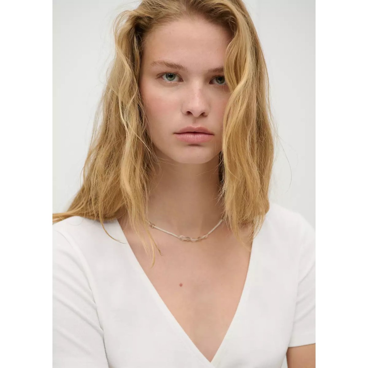 T-shirt côtelé croisé blanc cassé, MANGO TEEN
