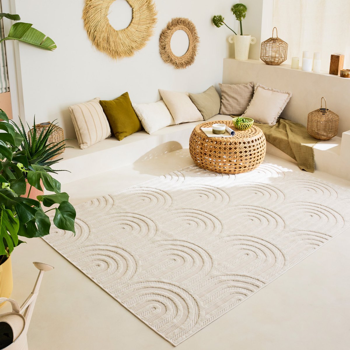 Tapis interieur exterieur à motif graphique SANTORINI blanc, NAZAR RUGS