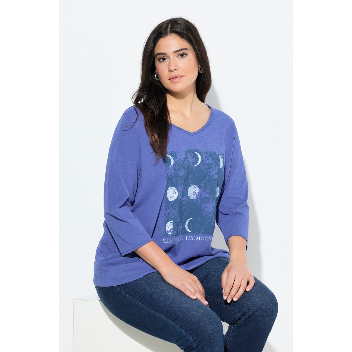 T-shirt imprimé métallisé à col bleu atlantique, ULLA POPKEN