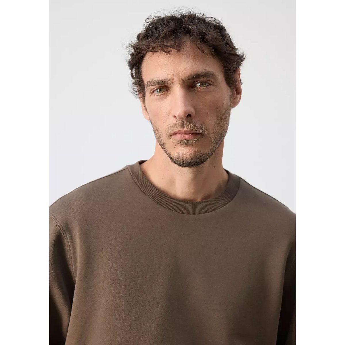 Sweat coton relaxed-fit gris vison, MANGO MAN