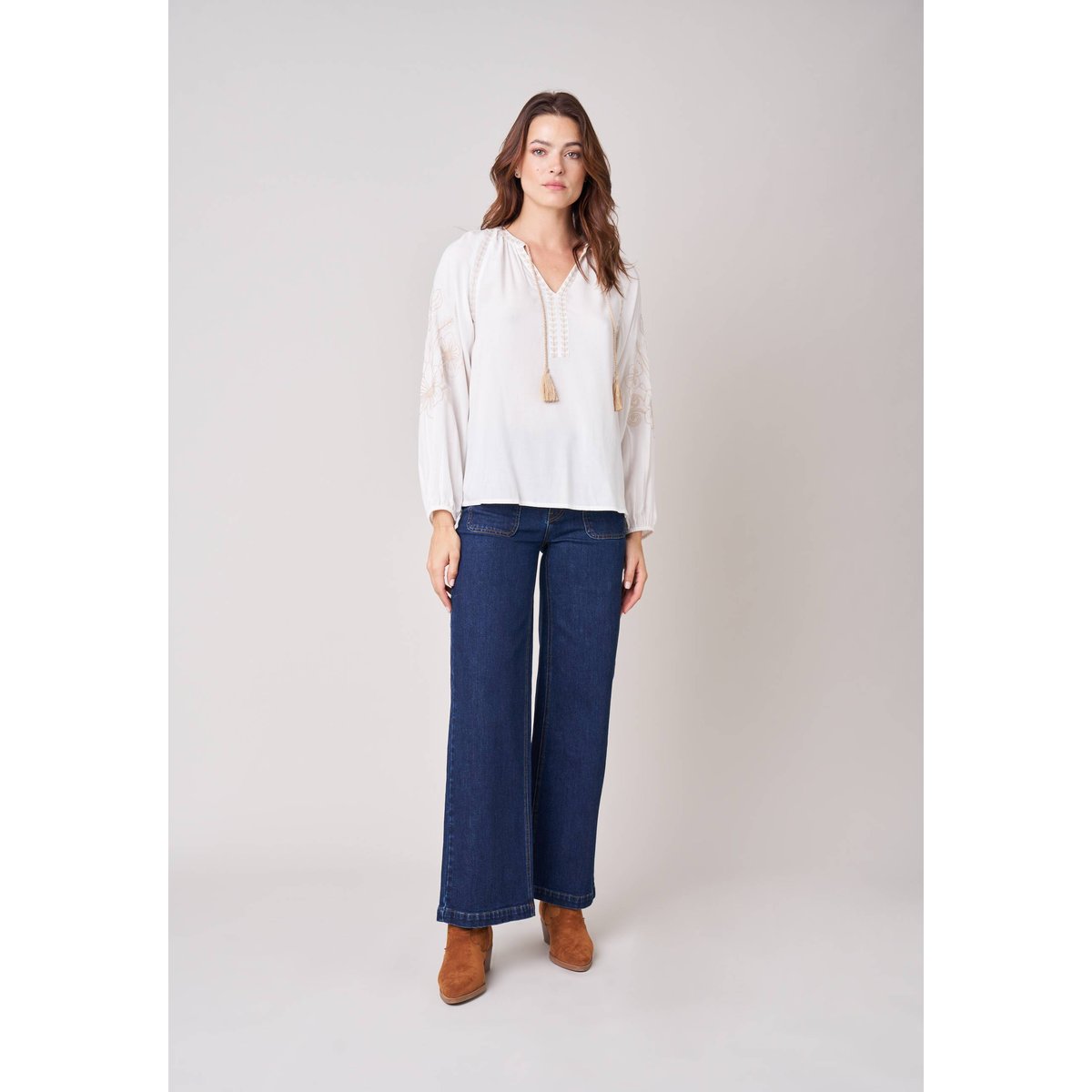 Blouse femme brodée NATASSIA off white, DEELUXE