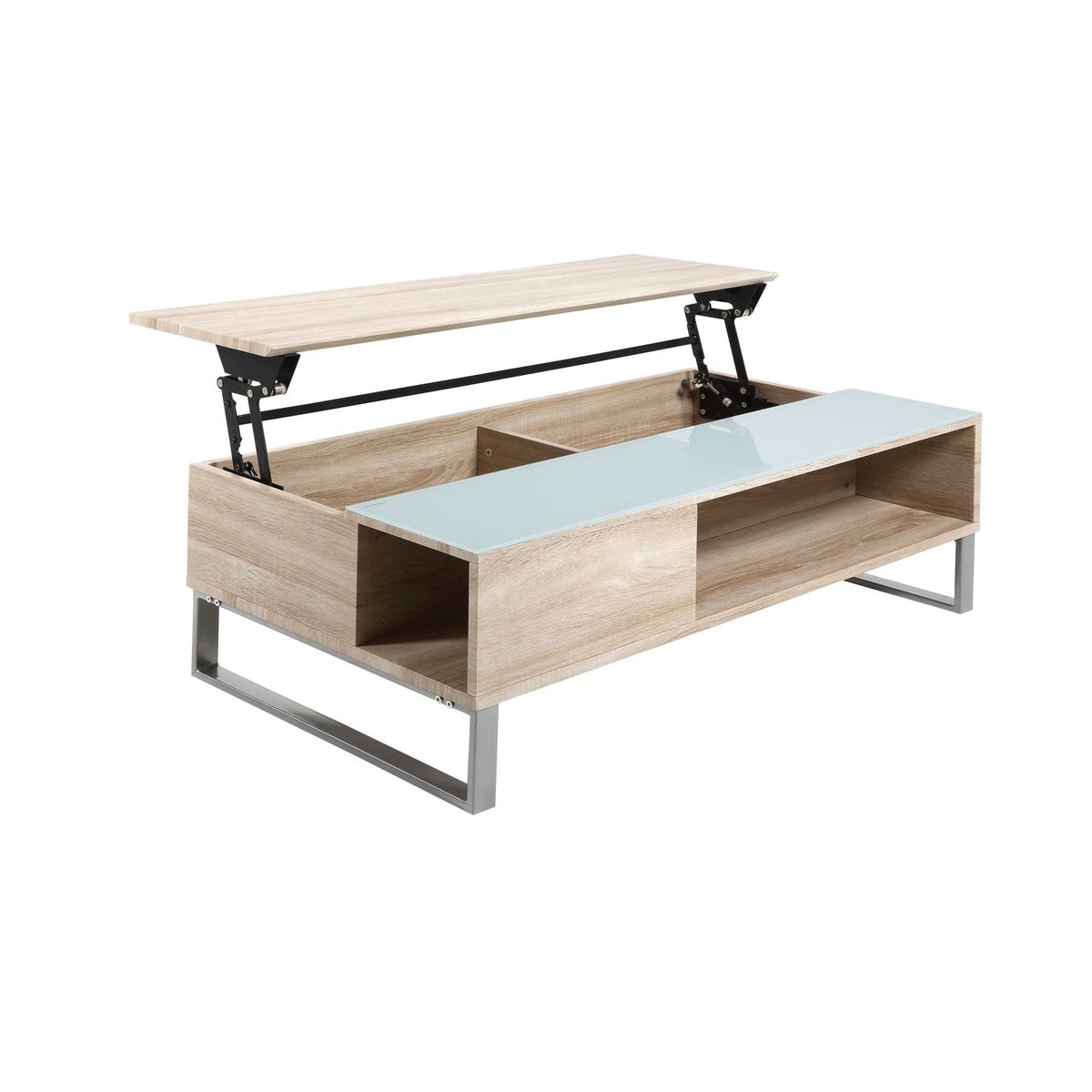 Table basse avec plateau relevable et rangement intégré AZÉLA beige, TOILINUX