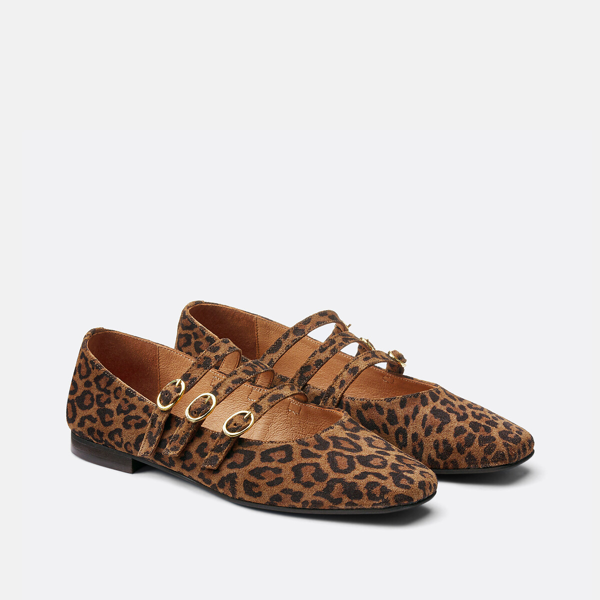 Ballerines babies en cuir suédé léopard imprimé fond marron, LA REDOUTE COLLECTIONS