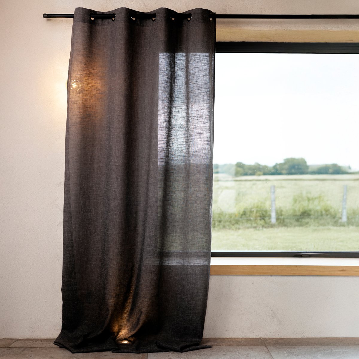 Rideau poly-lin à œillets - QABANE gris anthracite, HOME MAISON
