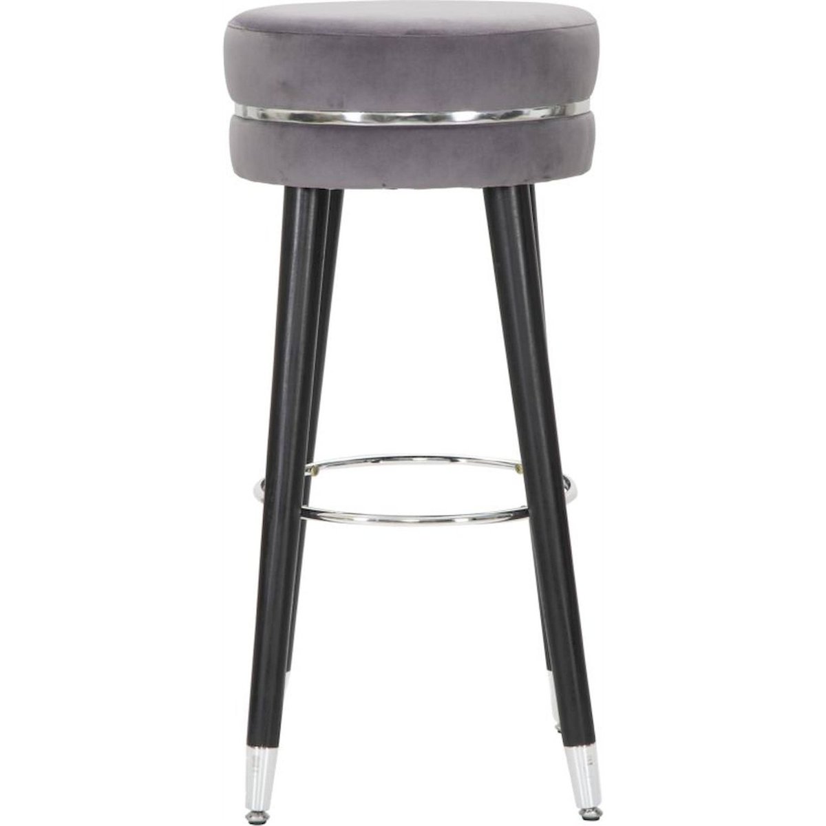 Tabouret de bar en velours pieds métal GLAM gris noir et argent, RECOLLECTION