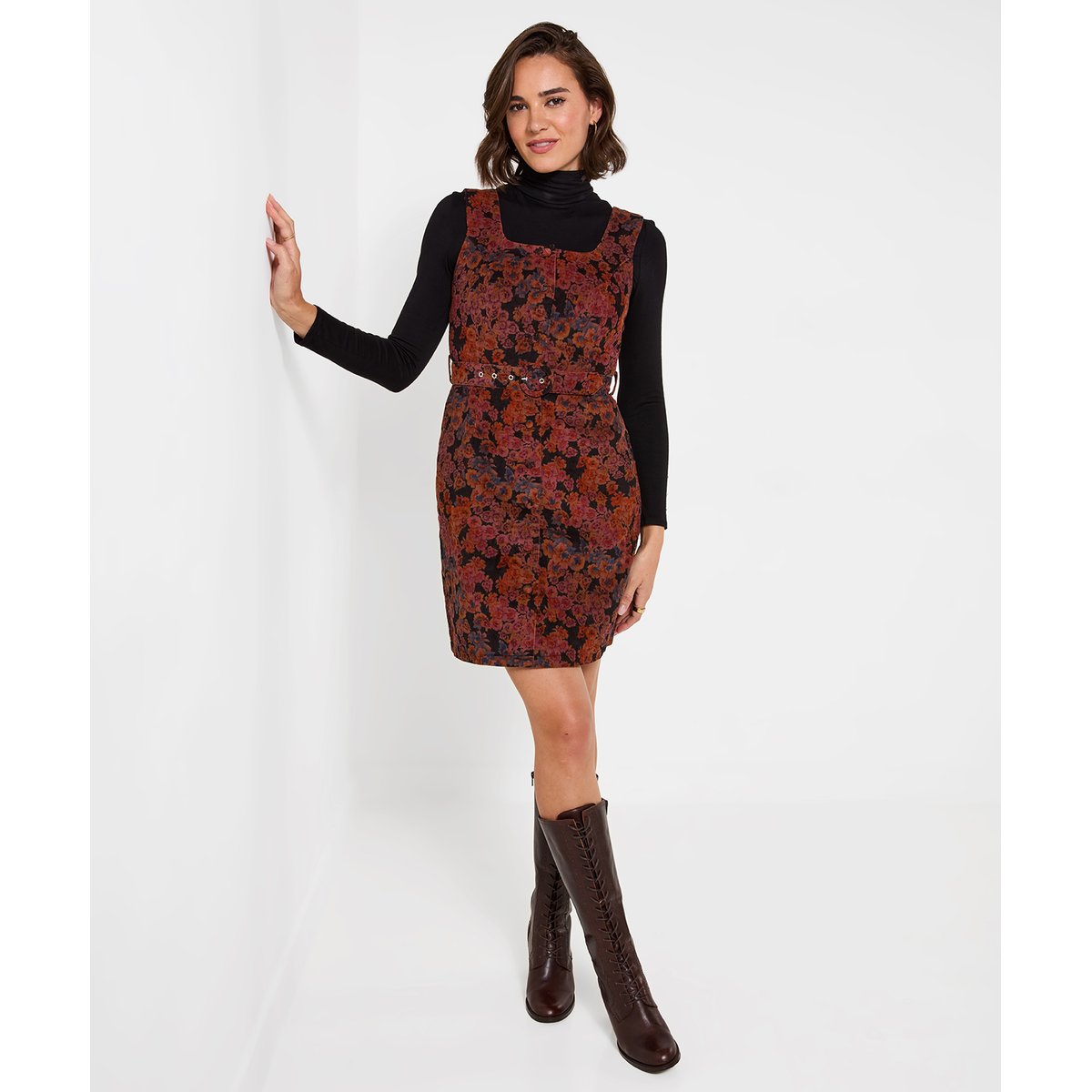 Robe Chasuble en Velours Côtelé Fleurie Jours d'Automne marron, JOE BROWNS