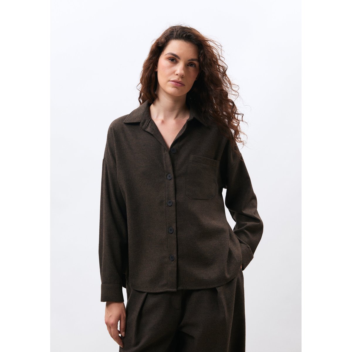 Chemise oversize en flanelle à chevrons chocolat, HUMILITY