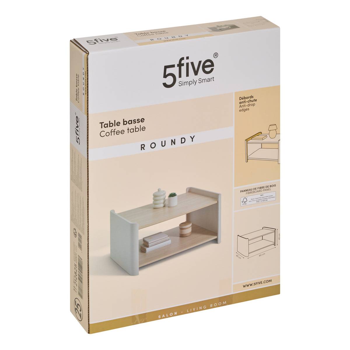 Table basse 2 niveaux ROUNDY ivoire, 5FIVE SIMPLY SMART