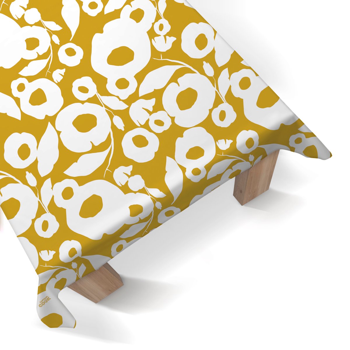 Nappe de table rectangulaire extra longue Fleurs stylisées d'été ocre, blanc, ART FOR THE HOME
