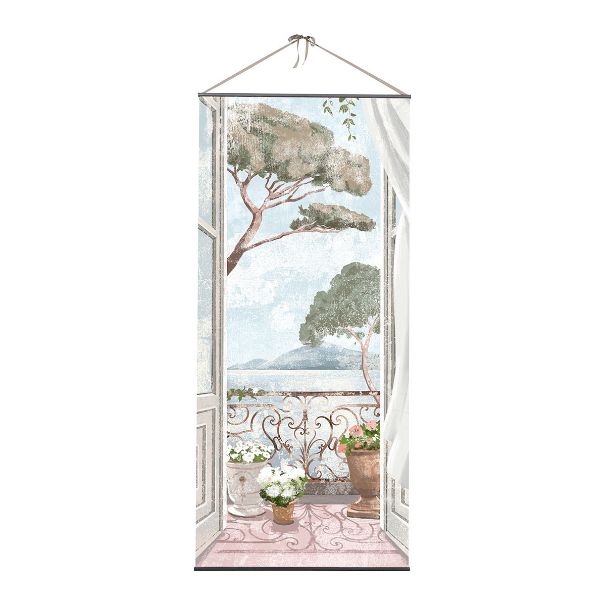 Toile trompe-l'œil - Balcon Méditerranéen beige, MATHILDE M