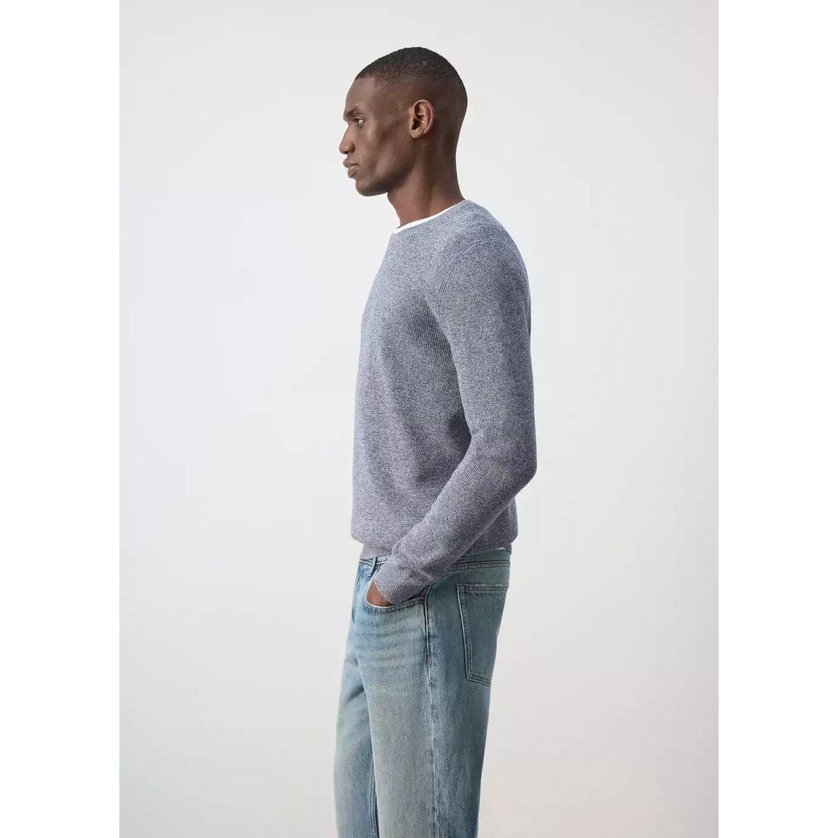 Jersey 100 % coton en maille fine côtelée bleu, MANGO MAN