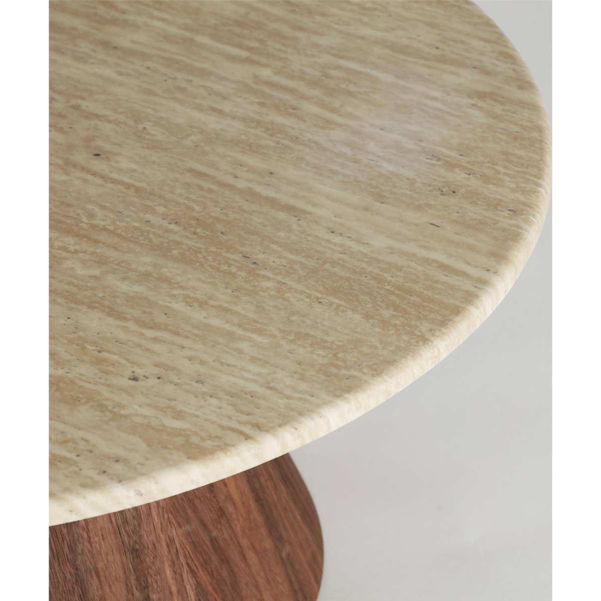 Table basse ronde marbre collection S.DUNE beige et noyer brun, RECOLLECTION
