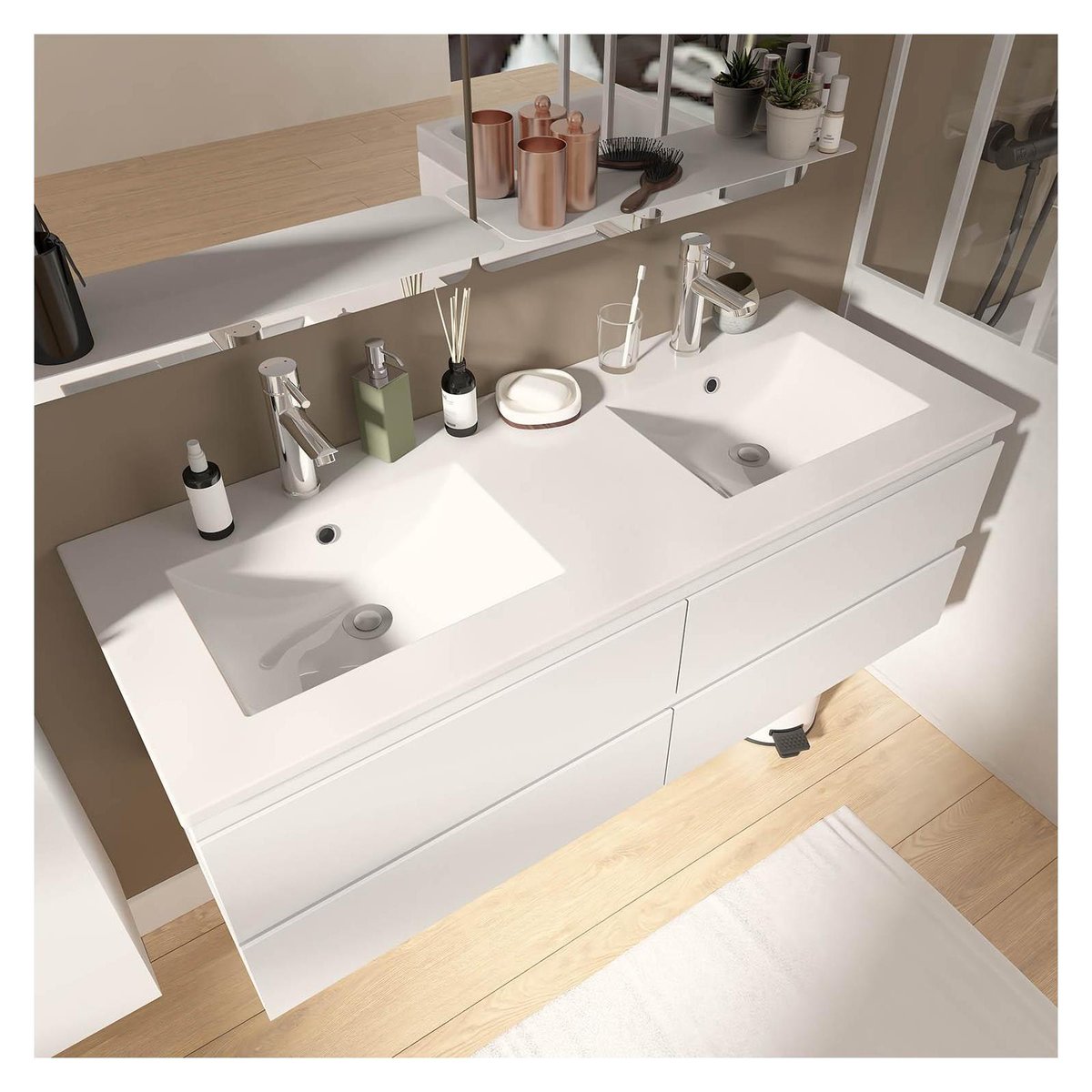 Meuble double +vasque +miroir SORRENTO blanc, MOB IN