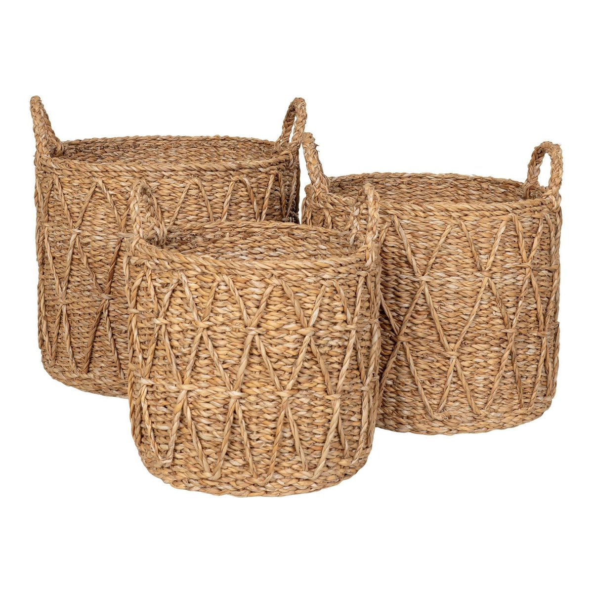 Panier cache-pot en jonc de mer avec motif losange (lot de 3) beige, PIER IMPORT