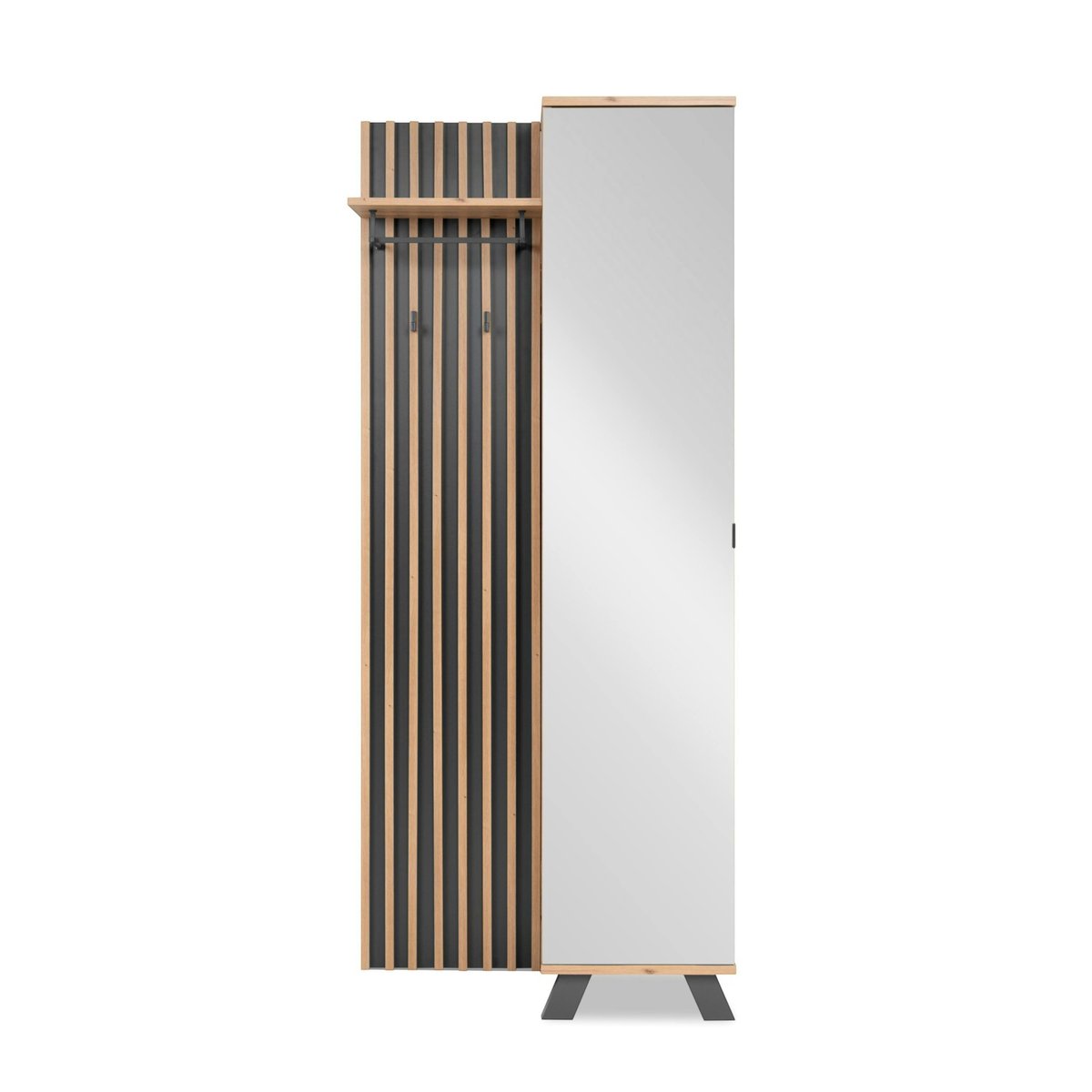 Vestiaire d'entrée moderne 1 porte avec miroir ALVA bois naturel, PIER IMPORT
