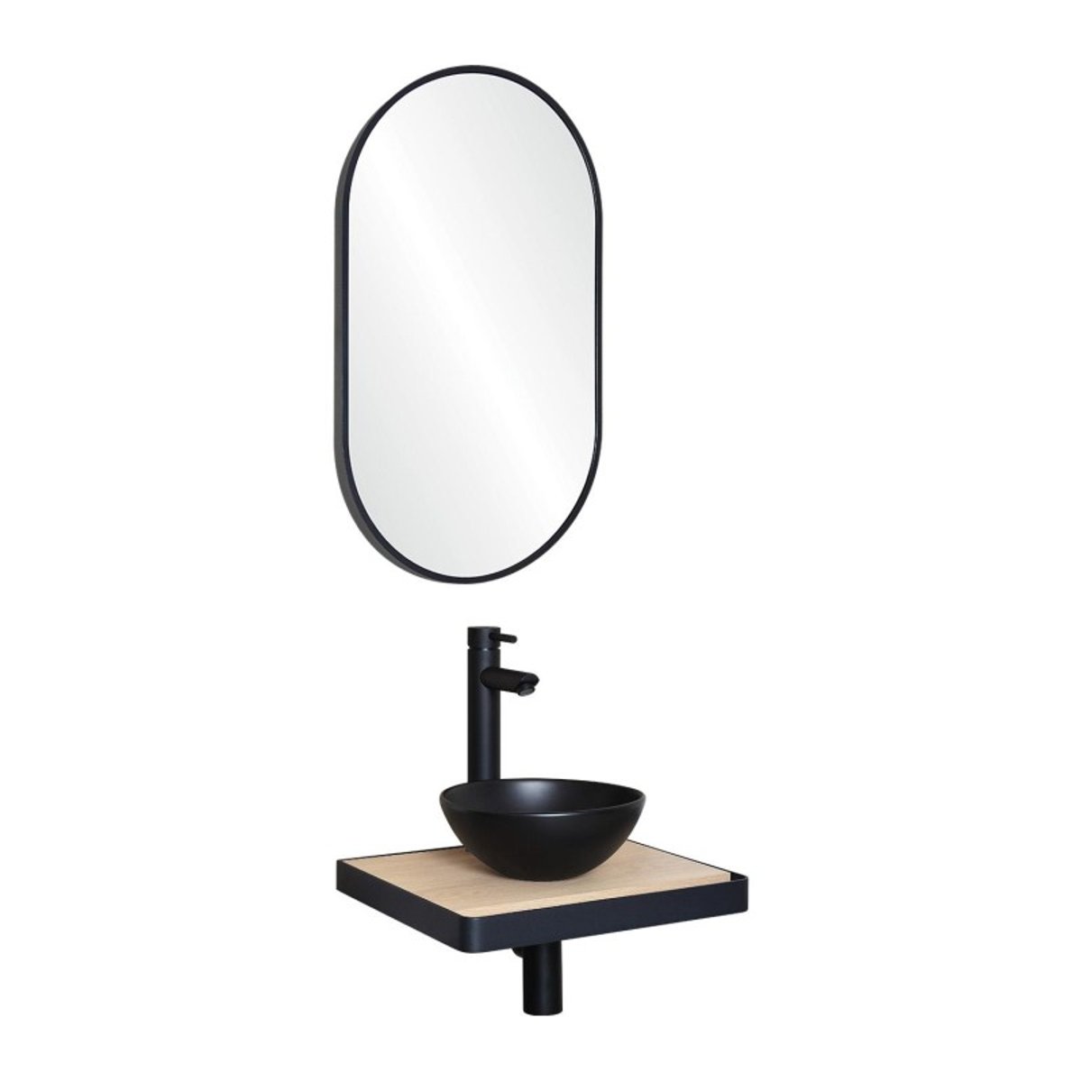 Lave-mains plan fin + vasque + miroir SOHO décor chêne, MOB IN