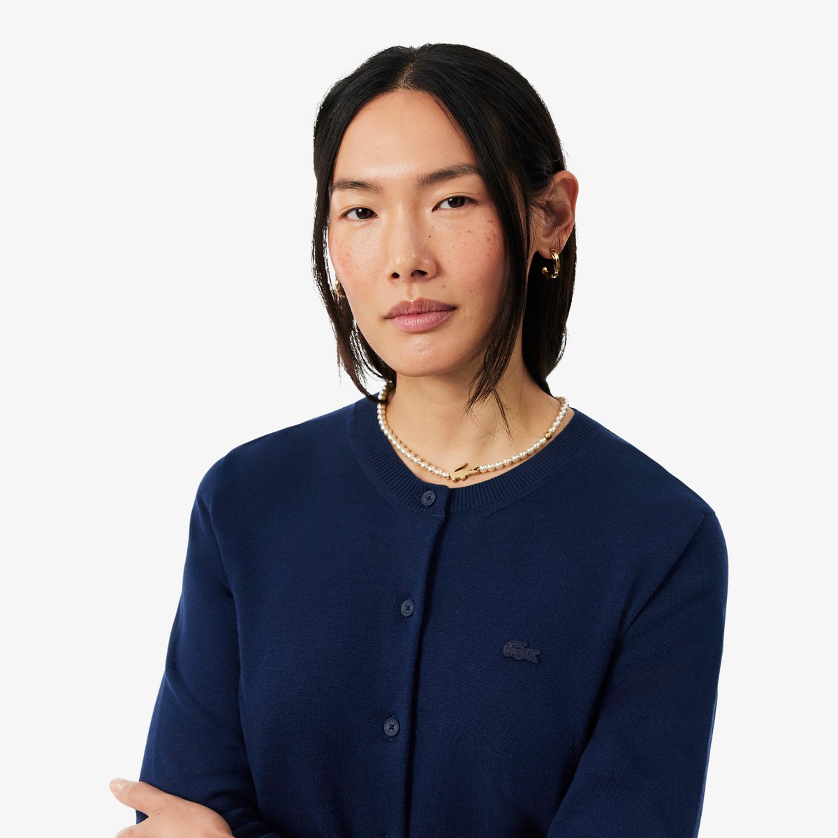 Cardigan coton maille 3D marine, LACOSTE