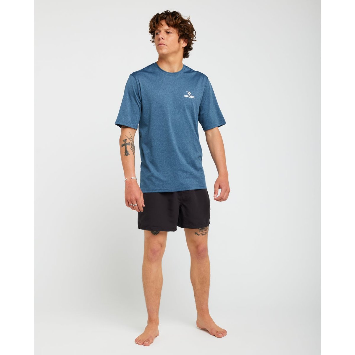 T-shirt anti-UV STACK UPF50 manches courtes marine chiné, RIP CURL