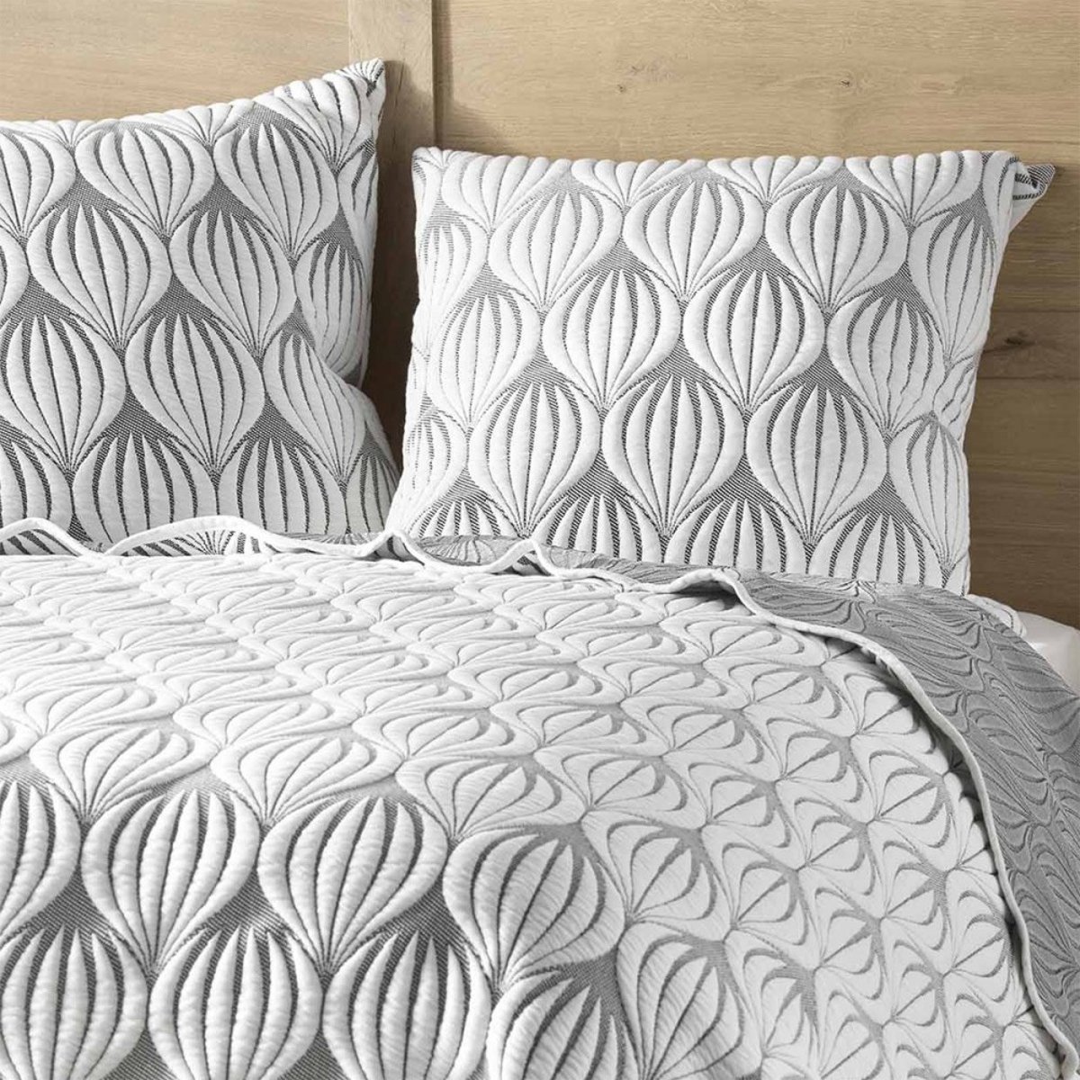 Couvre-lit 2 personnes matelassé 220x240 + taies jersey microfibre Faustine gris, DECORATIE