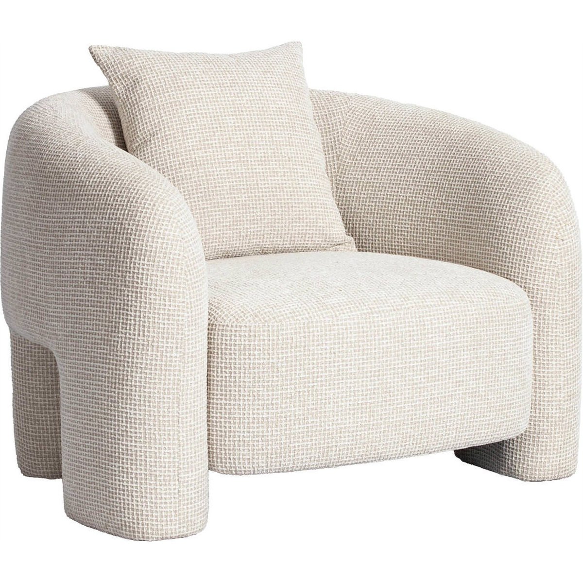 Fauteuil lounge tissé enveloppant beige tissé quadrillé, RECOLLECTION