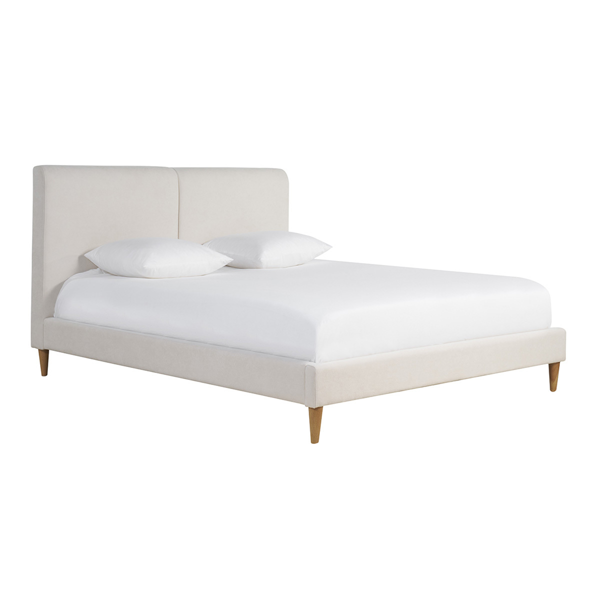 Lit 2 places 160x200 cm en tissu beige et bois clair SALOME beige, MILIBOO