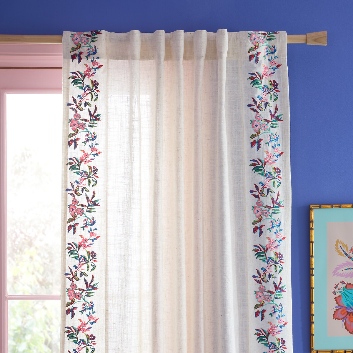 Flourish Floral Embroidered Tab Top Voile Curtain Panel multi-coloured, SOPHIE ROBINSON